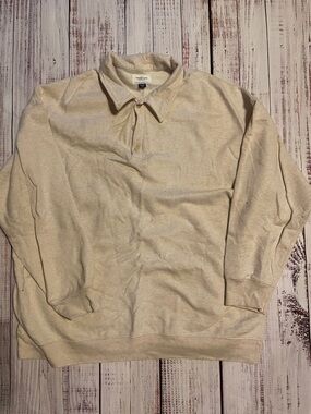 American Eagle Outfitters Beige Pullover Collared Sweatshirt